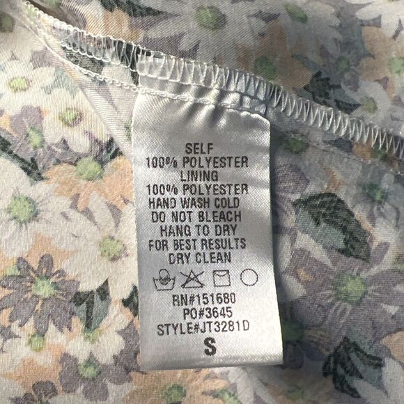 STORIA Floral Puff Sleeve Top Grey White Apricot Flirty Light Cute Women's Small - Picture 4 of 5